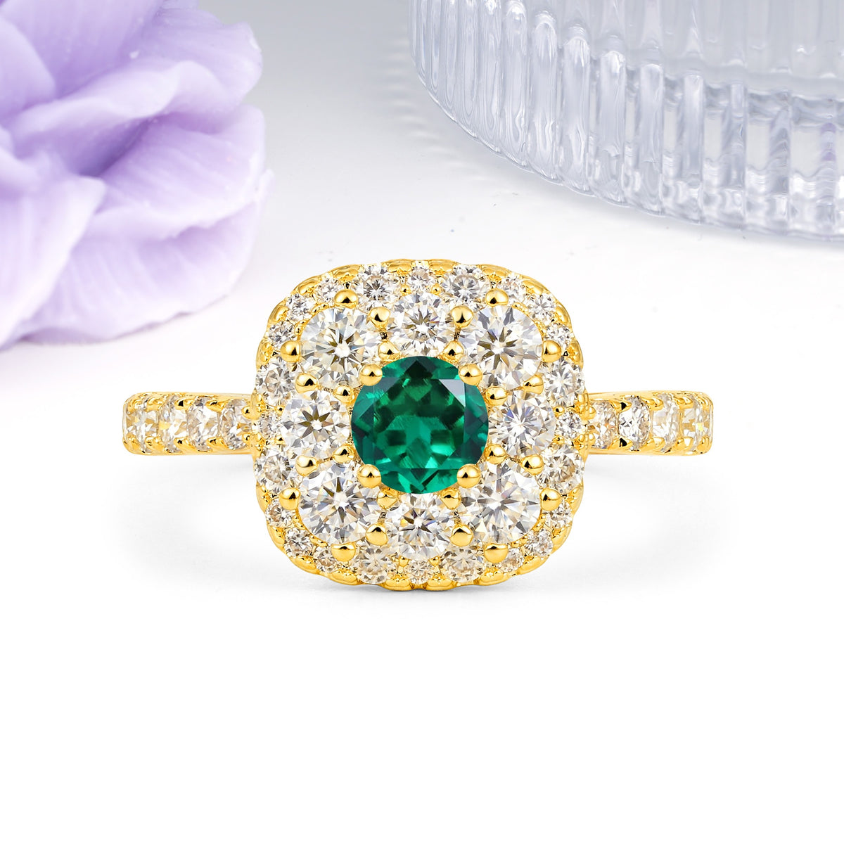 Luxurious and Unique 4 Prong Round Cut Emerald Engagement Ring - Additional view