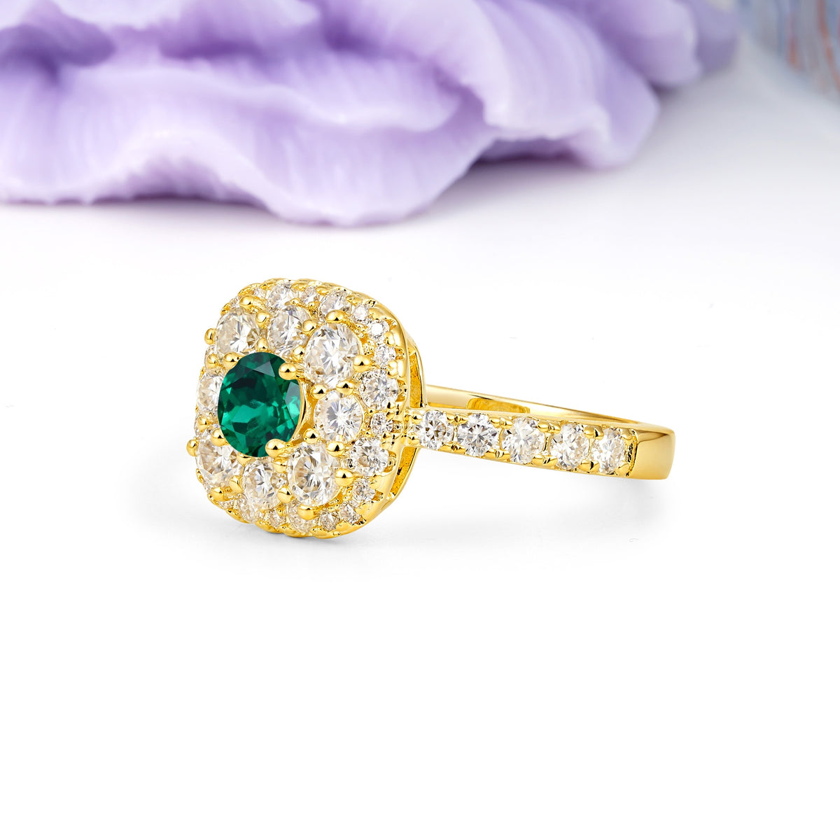 Luxurious and Unique 4 Prong Round Cut Emerald Engagement Ring - Additional view
