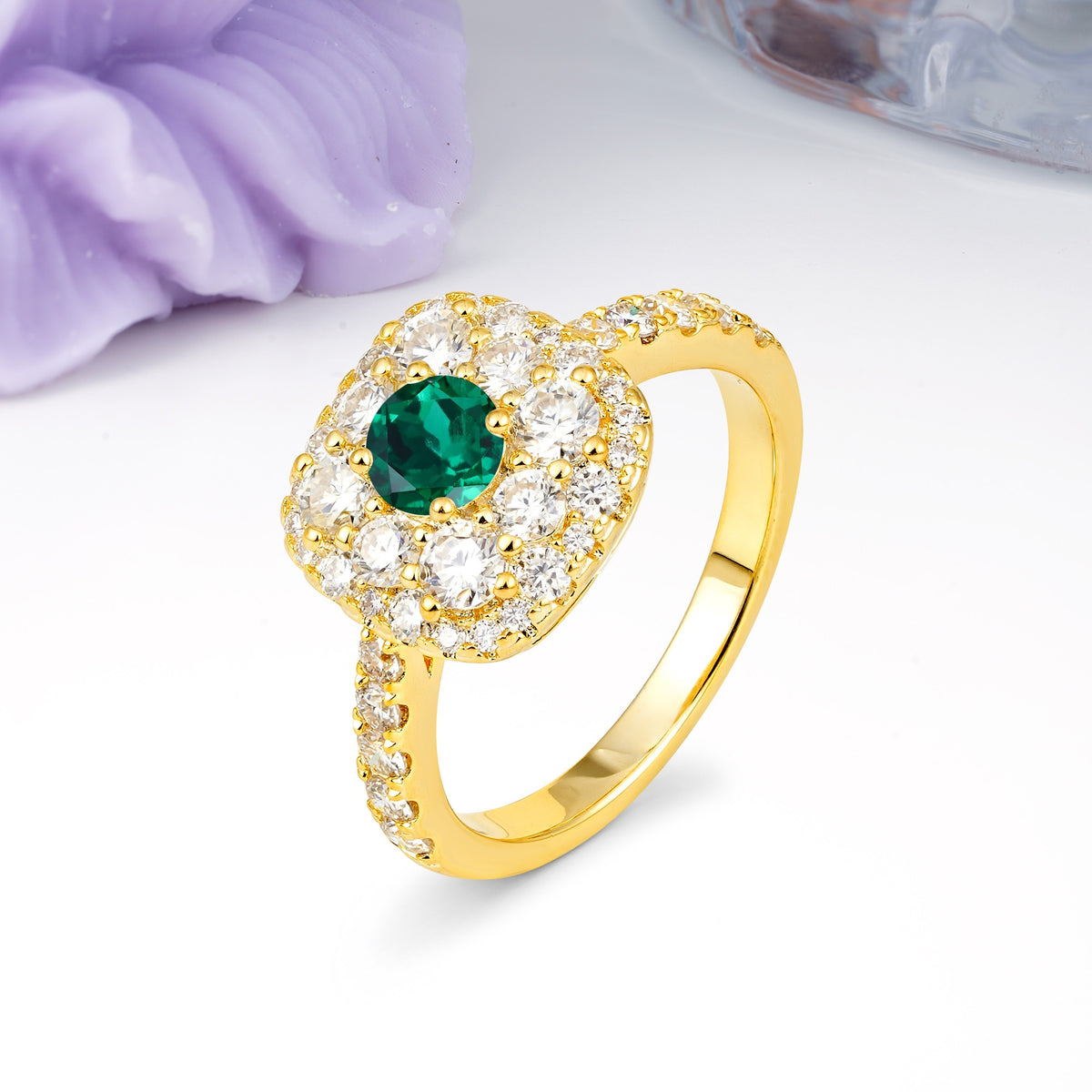 Luxurious and Unique 4 Prong Round Cut Emerald Engagement Ring - Additional view