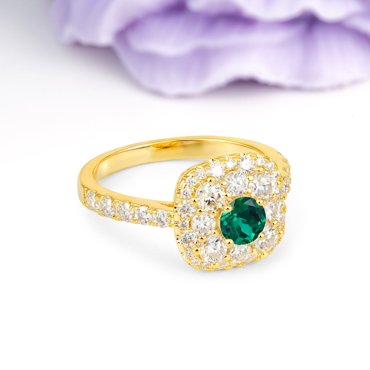 Luxurious and Unique 4 Prong Round Cut Emerald Engagement Ring - Additional view
