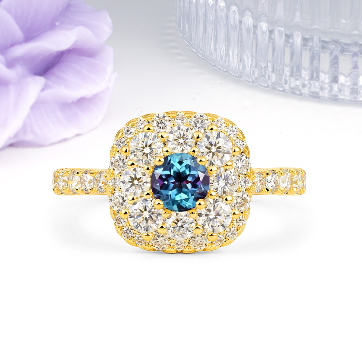 Luxurious and Unique 4 Prong Round Cut Alexandrite Engagement Ring - Additional view