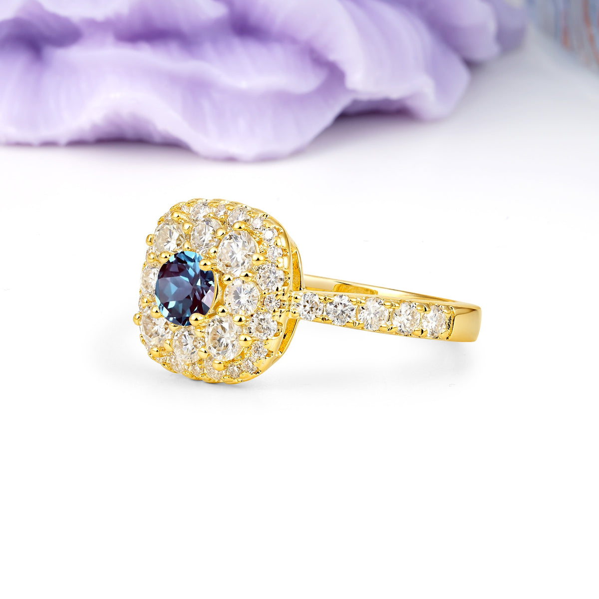 Luxurious and Unique 4 Prong Round Cut Alexandrite Engagement Ring - Additional view