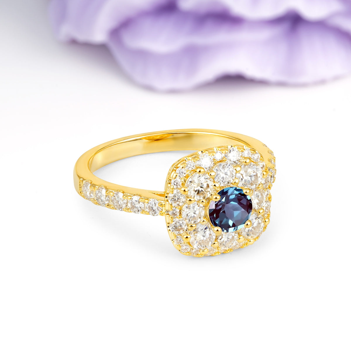 Luxurious and Unique 4 Prong Round Cut Alexandrite Engagement Ring - Additional view