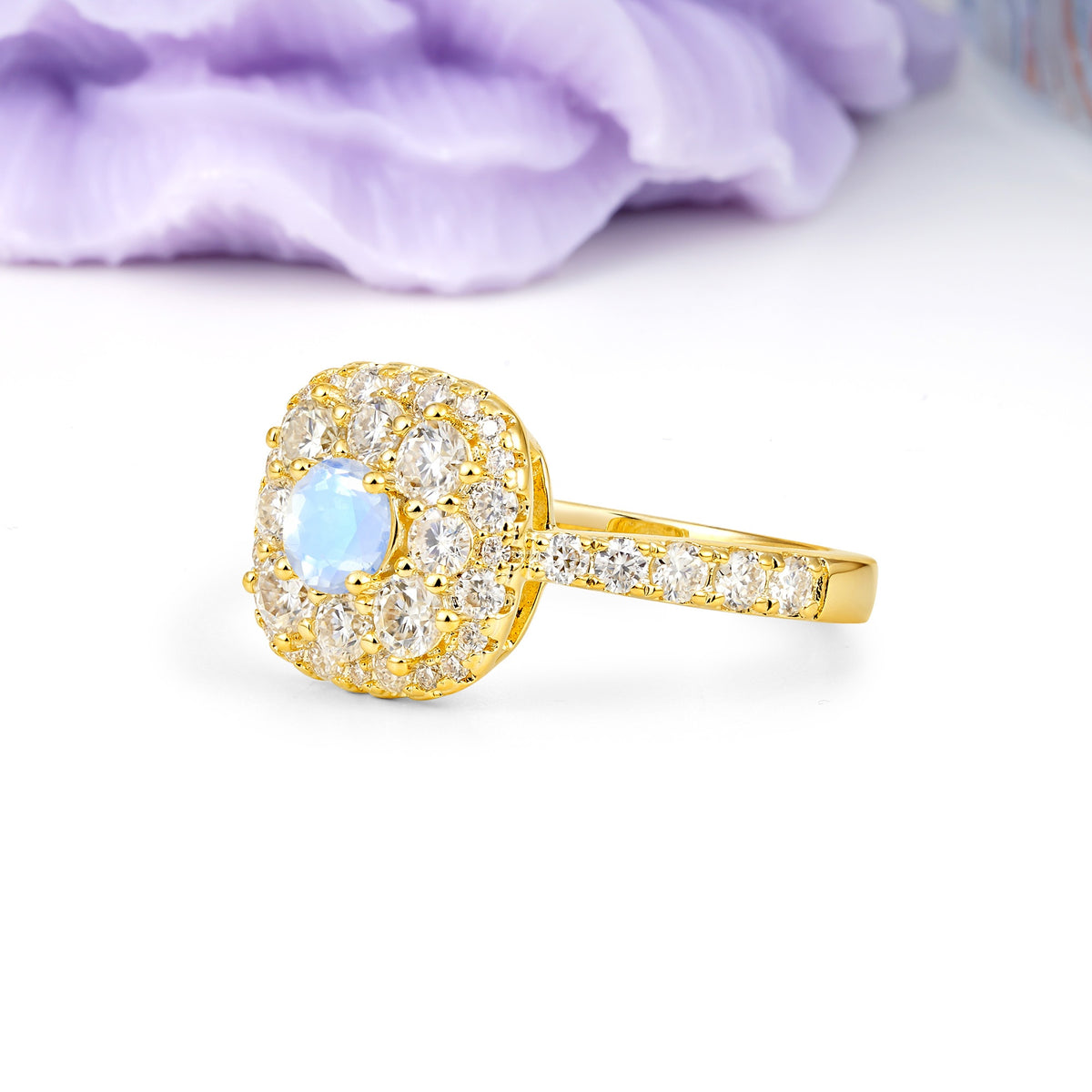 Luxurious and Unique 4 Prong Round Cut Moonstone Engagement Ring - Additional view