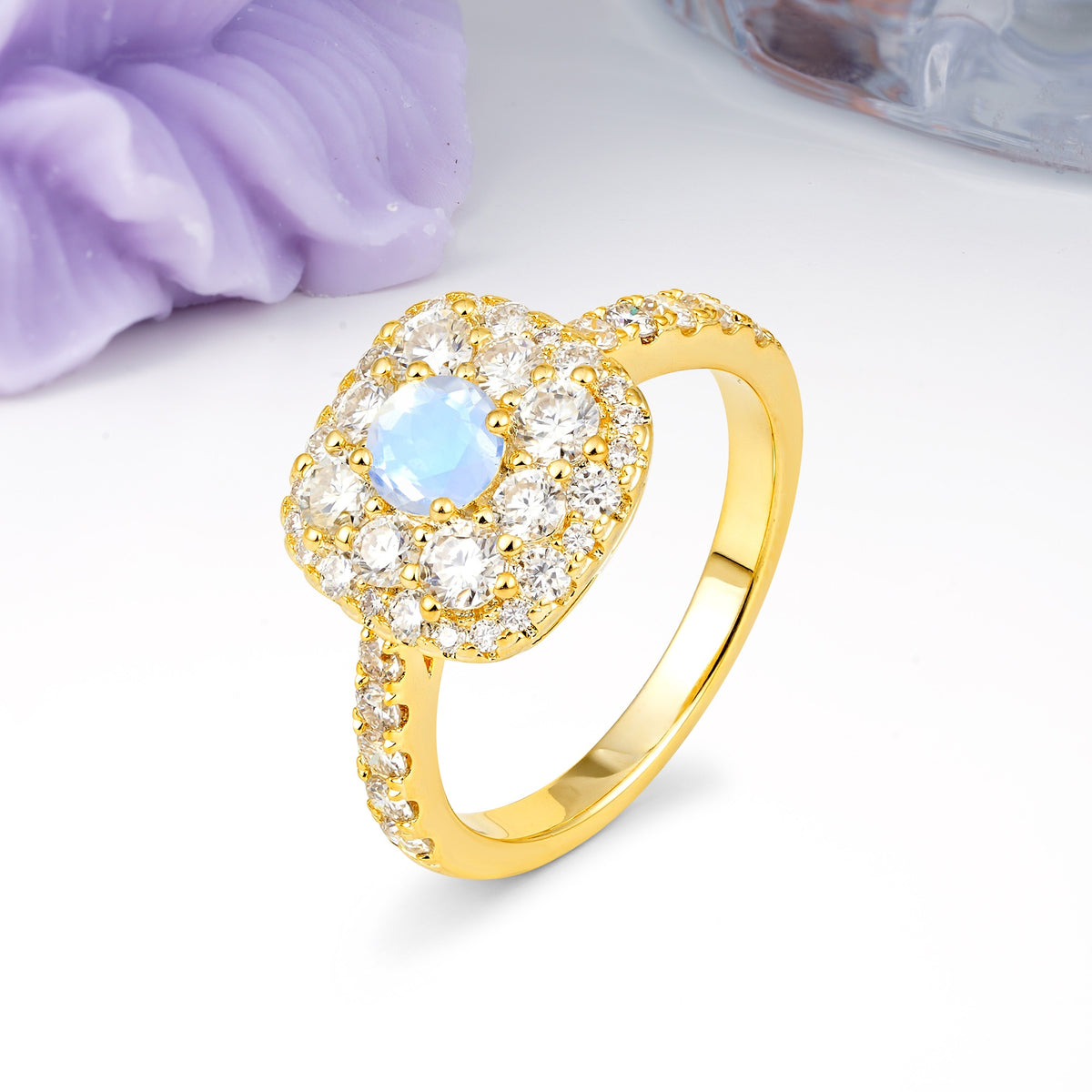 Luxurious and Unique 4 Prong Round Cut Moonstone Engagement Ring - Additional view