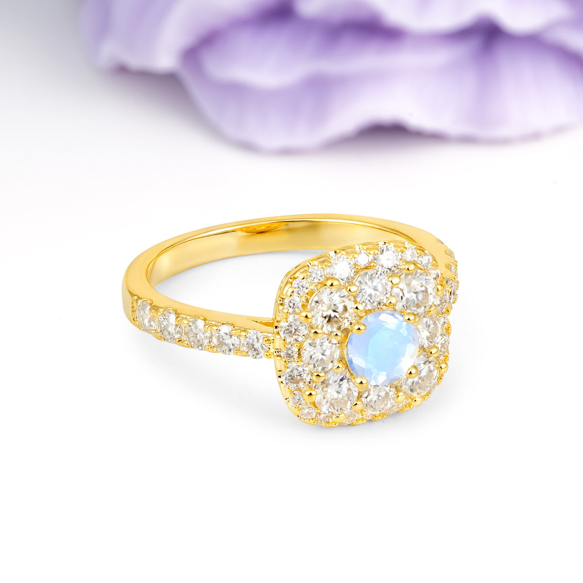 Luxurious and Unique 4 Prong Round Cut Moonstone Engagement Ring - Additional view