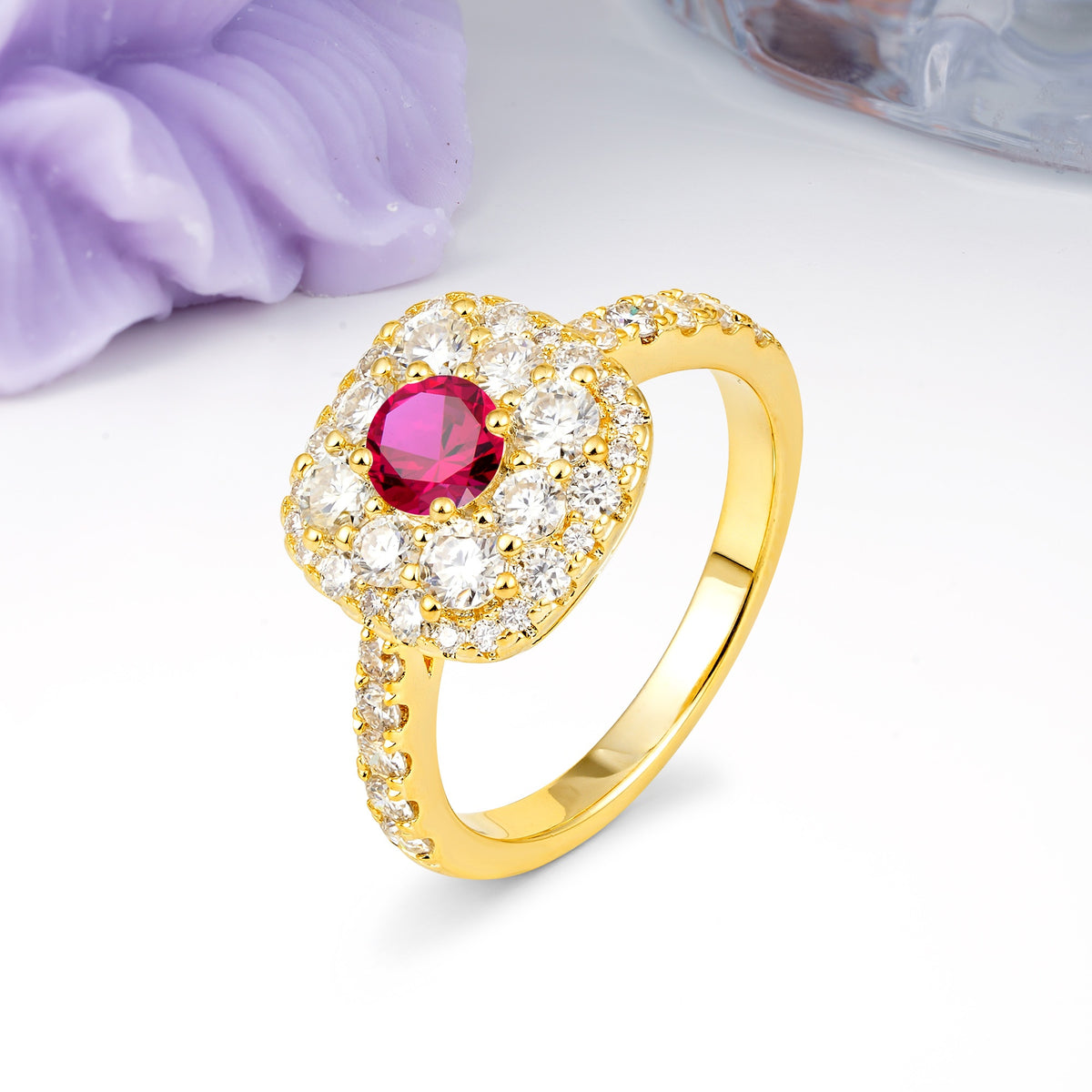Luxurious and Unique 4 Prong Round Cut Ruby Engagement Ring - Additional view