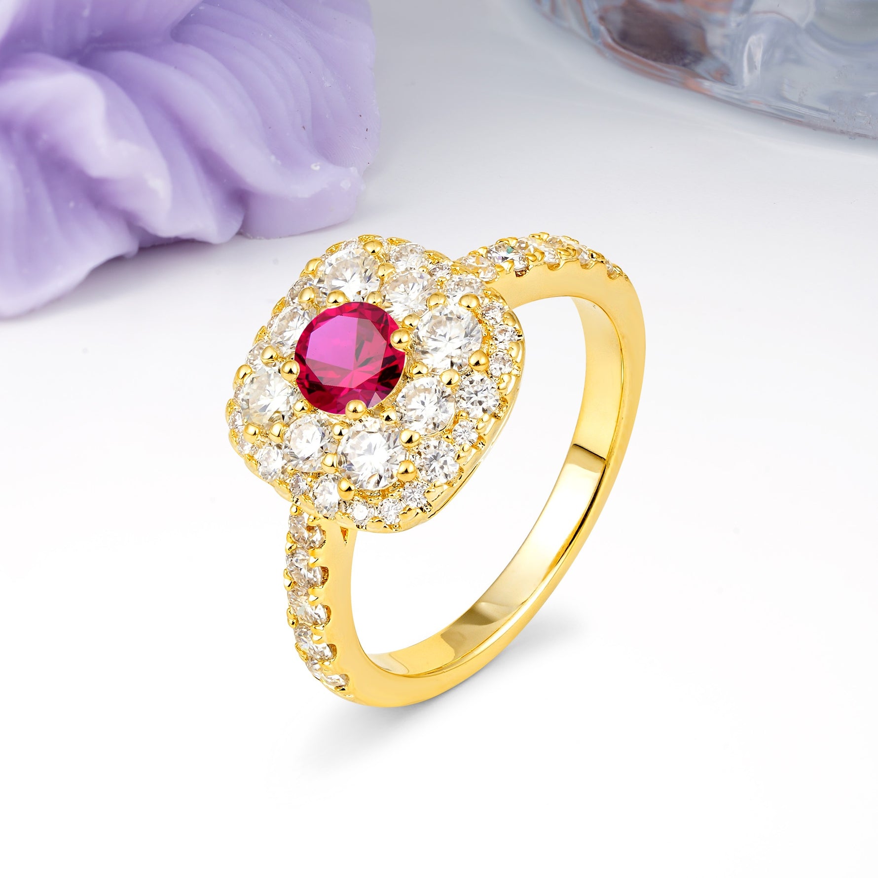 Luxurious and Unique 4 Prong Round Cut Ruby Engagement Ring - Additional view