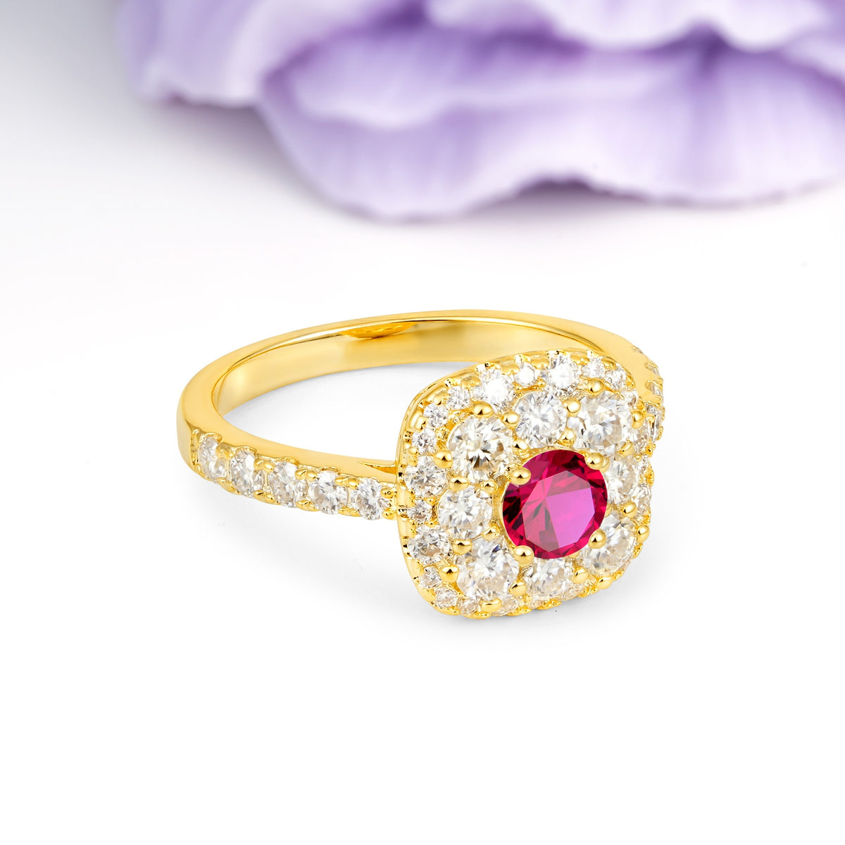 Luxurious and Unique 4 Prong Round Cut Ruby Engagement Ring - Additional view