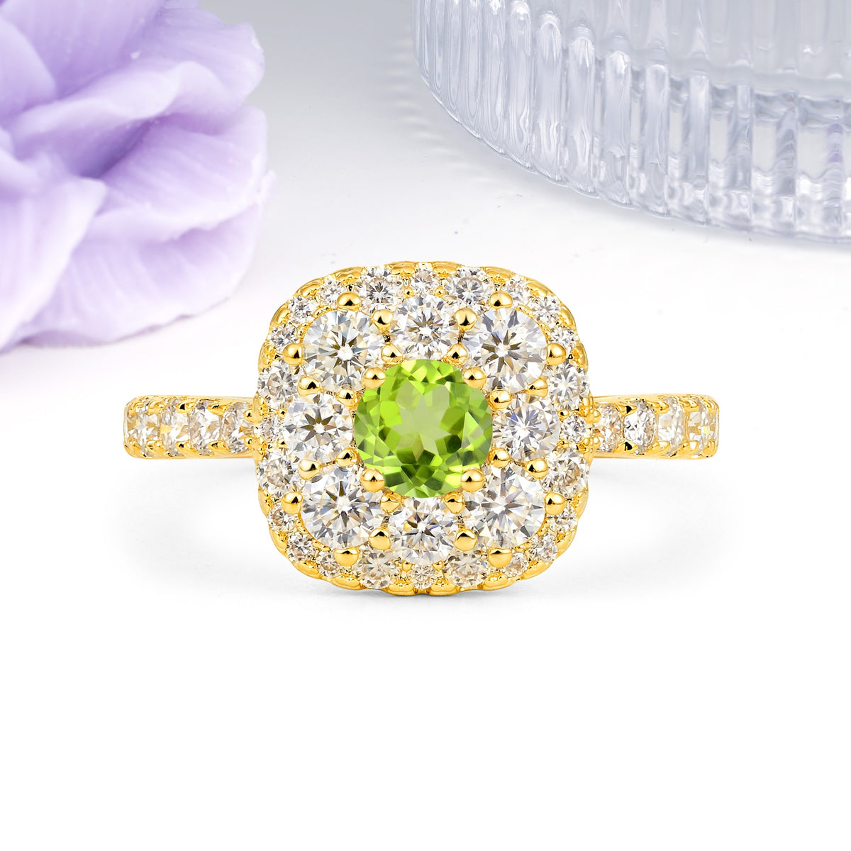 Luxurious and Unique 4 Prong Round Cut Peridot Engagement Ring - Additional view