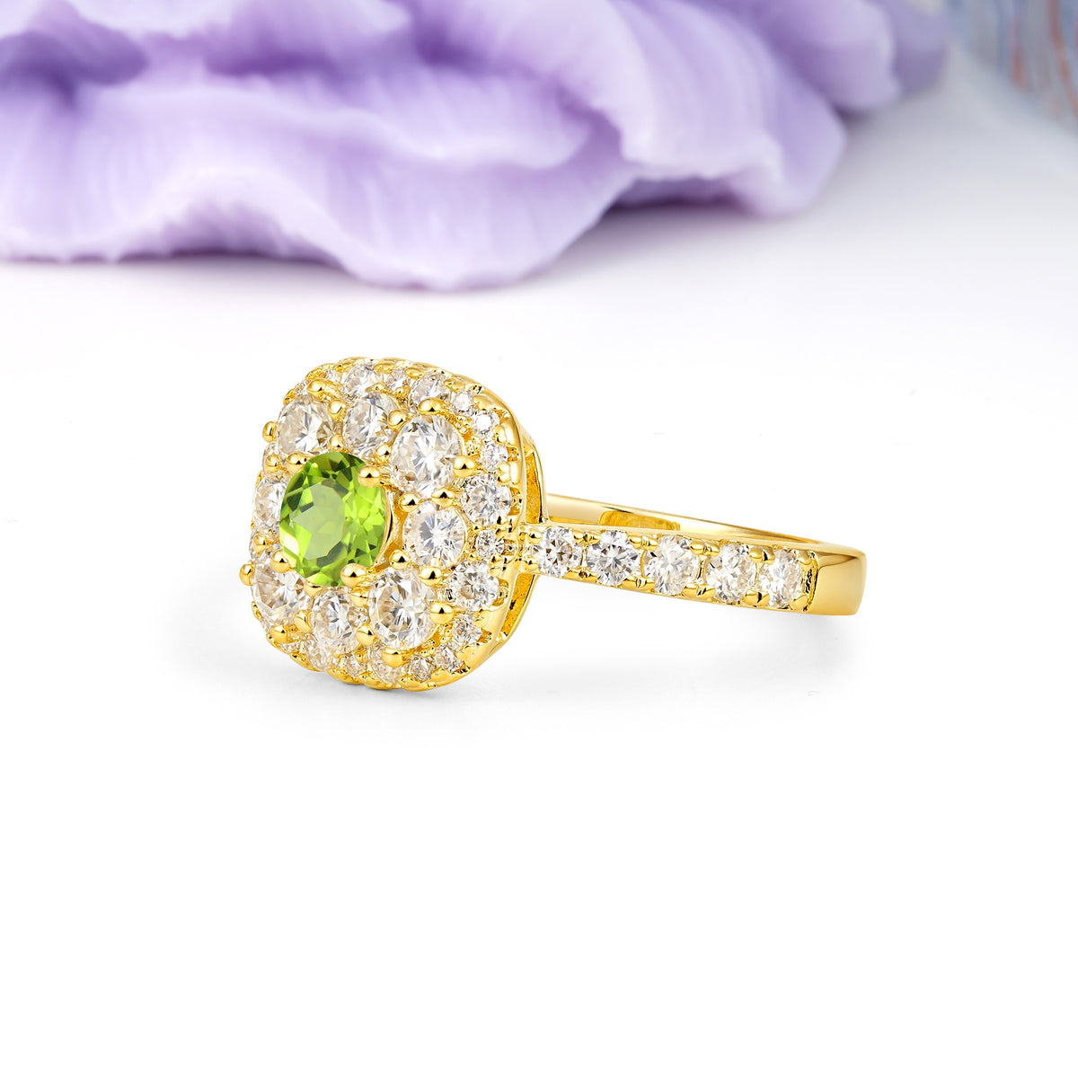Luxurious and Unique 4 Prong Round Cut Peridot Engagement Ring - Additional view