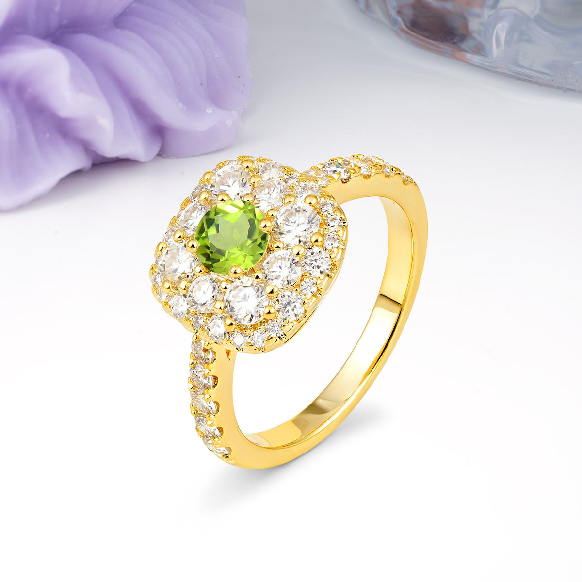 Luxurious and Unique 4 Prong Round Cut Peridot Engagement Ring - Additional view
