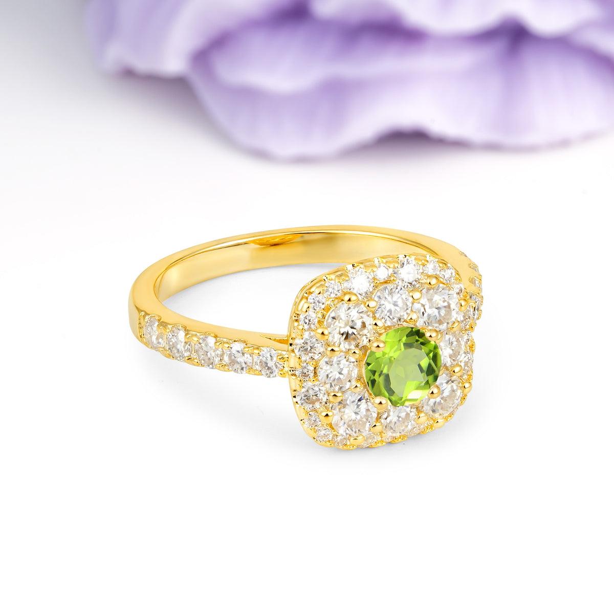 Luxurious and Unique 4 Prong Round Cut Peridot Engagement Ring - Additional view