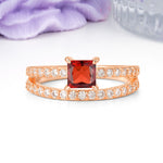Luxurious Double-Row Diamond, Unique 4-Prong Princess Cut Garnet Engagement Ring - Additional view