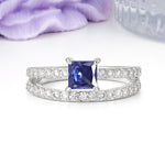 Luxurious Double-Row Diamond, Unique 4-Prong Princess Cut Tanzanite Engagement Ring - Additional view