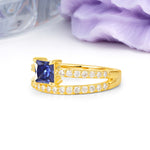Luxurious Double-Row Diamond, Unique 4-Prong Princess Cut Tanzanite Engagement Ring - Additional view