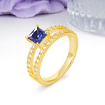 Luxurious Double-Row Diamond, Unique 4-Prong Princess Cut Tanzanite Engagement Ring - Additional view