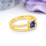 Luxurious Double-Row Diamond, Unique 4-Prong Princess Cut Tanzanite Engagement Ring - Additional view