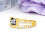 Luxurious Double-Row Diamond, Unique 4-Prong Princess Cut Black Rutilated Quartz Engagement Ring - Additional view