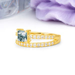 Luxurious Double-Row Diamond, Unique 4-Prong Princess Cut Moss Agate Engagement Ring - Additional view