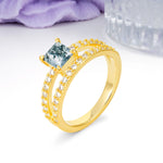 Luxurious Double-Row Diamond, Unique 4-Prong Princess Cut Moss Agate Engagement Ring - Additional view