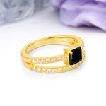 Luxurious Double-Row Diamond, Unique 4-Prong Princess Cut Black Onyx Engagement Ring - Additional view