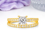Luxurious Double-Row Diamond, Unique 4-Prong Princess Cut Lab Diamond Engagement Ring - Additional view