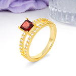 Luxurious Double-Row Diamond, Unique 4-Prong Princess Cut Garnet Engagement Ring - Additional view