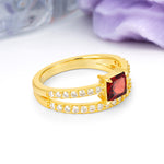 Luxurious Double-Row Diamond, Unique 4-Prong Princess Cut Garnet Engagement Ring - Additional view