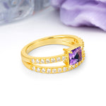 Luxurious Double-Row Diamond, Unique 4-Prong Princess Cut Amethyst Engagement Ring - Additional view
