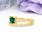 Luxurious Double-Row Diamond, Unique 4-Prong Princess Cut Emerald Engagement Ring - Additional view