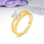 Luxurious Double-Row Diamond, Unique 4-Prong Princess Cut Moonstone Engagement Ring - Additional view