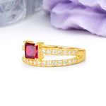 Luxurious Double-Row Diamond, Unique 4-Prong Princess Cut Ruby Engagement Ring - Additional view