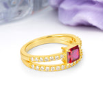 Luxurious Double-Row Diamond, Unique 4-Prong Princess Cut Ruby Engagement Ring - Additional view