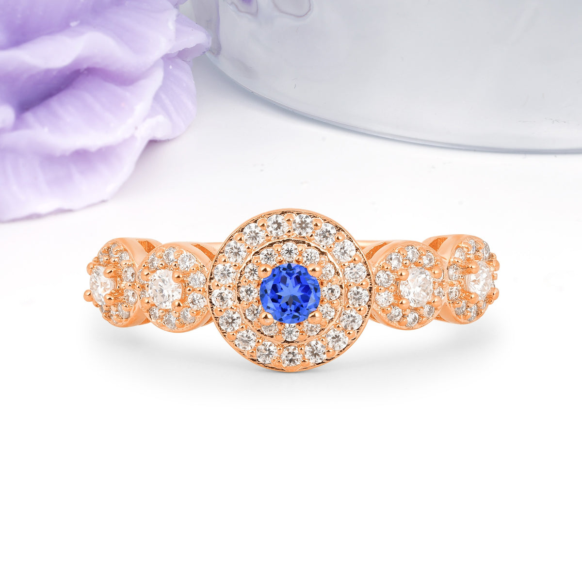 Luxurious Unique 4-Prong Round Cut Sapphire Engagement Ring - Additional view