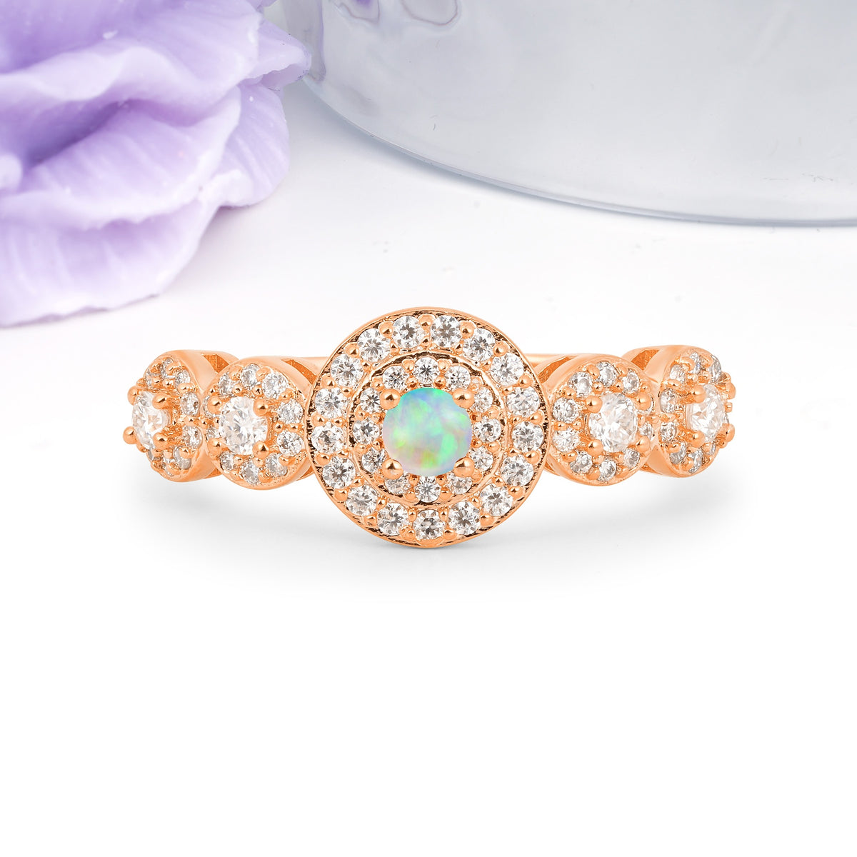 Luxurious Unique 4-Prong Round Cut Fire Opal Engagement Ring - Additional view