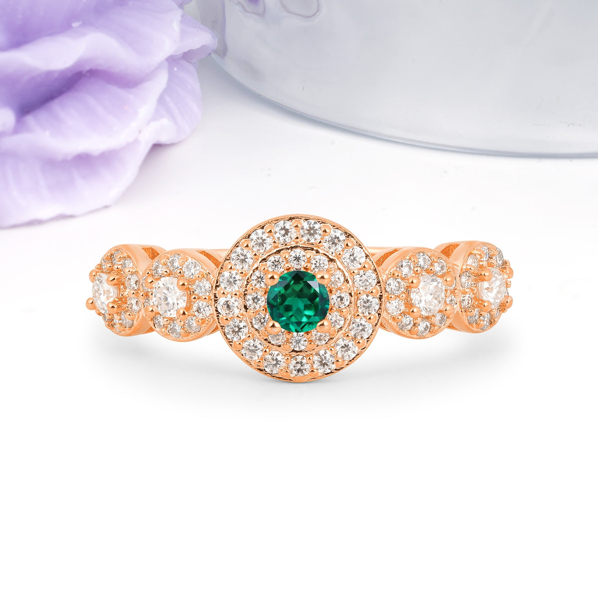 Luxurious Unique 4-Prong Round Cut Emerald Engagement Ring - Additional view