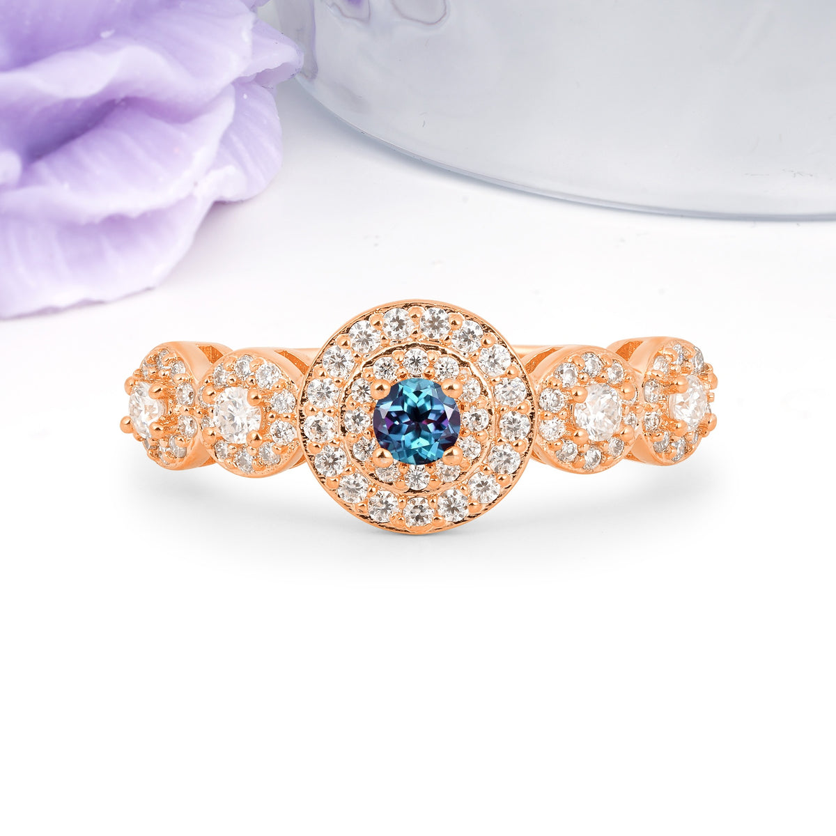 Luxurious Unique 4-Prong Round Cut Alexandrite Engagement Ring - Additional view