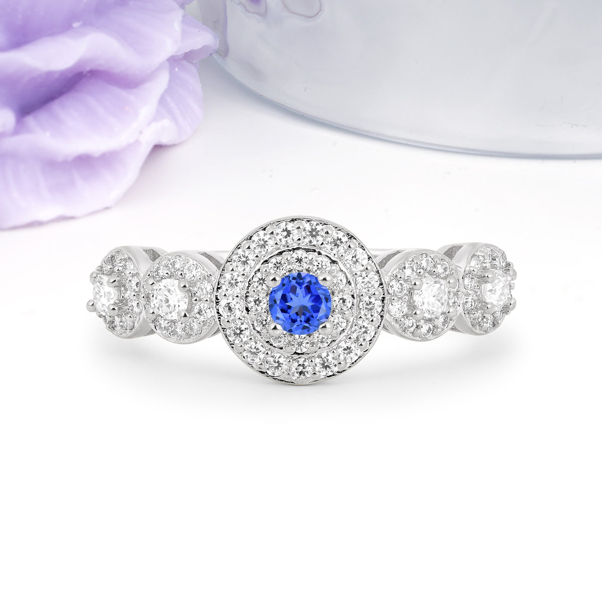 Luxurious Unique 4-Prong Round Cut Sapphire Engagement Ring - Additional view