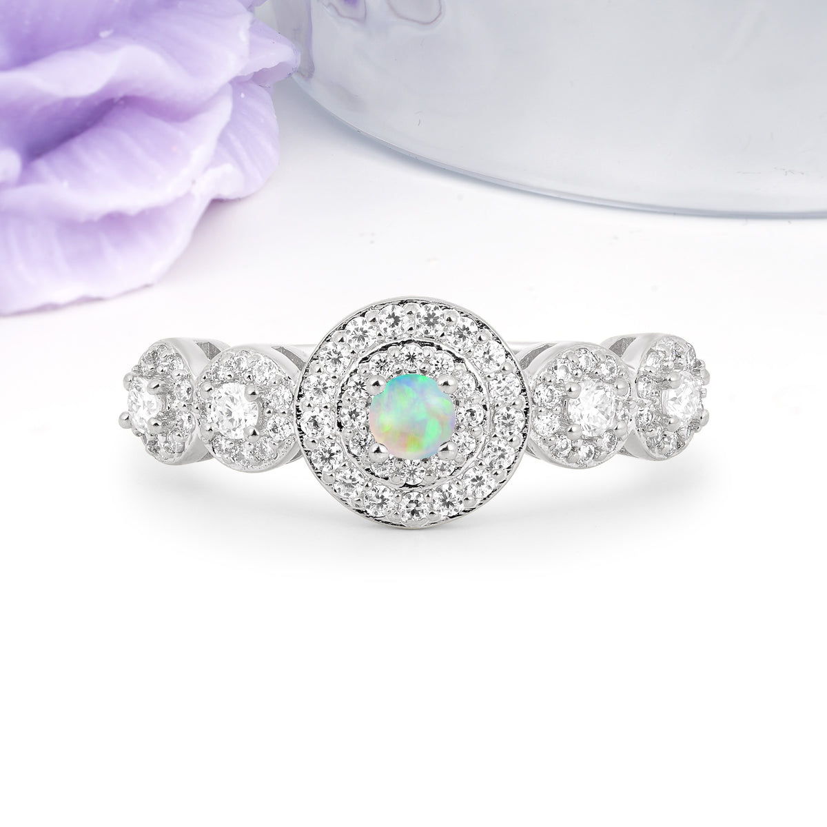 Luxurious Unique 4-Prong Round Cut Fire Opal Engagement Ring - Additional view