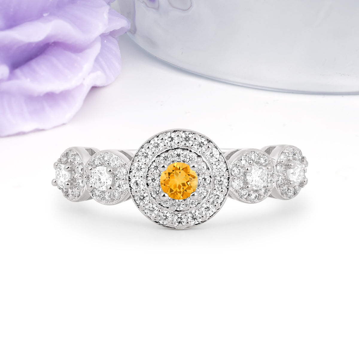 Luxurious Unique 4-Prong Round Cut Citrine Engagement Ring - Additional view