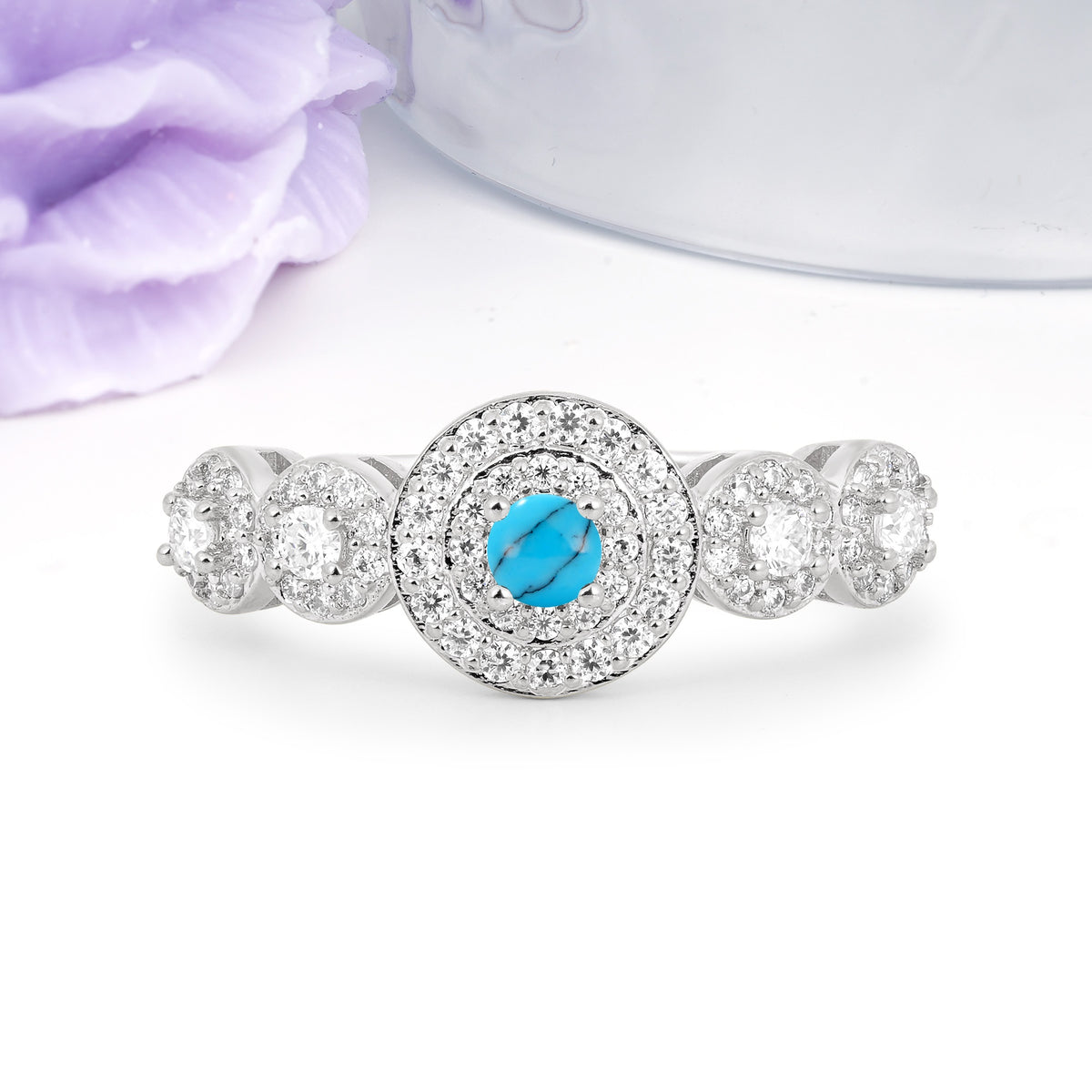 Luxurious Unique 4-Prong Round Cut Turquoise Engagement Ring - Additional view