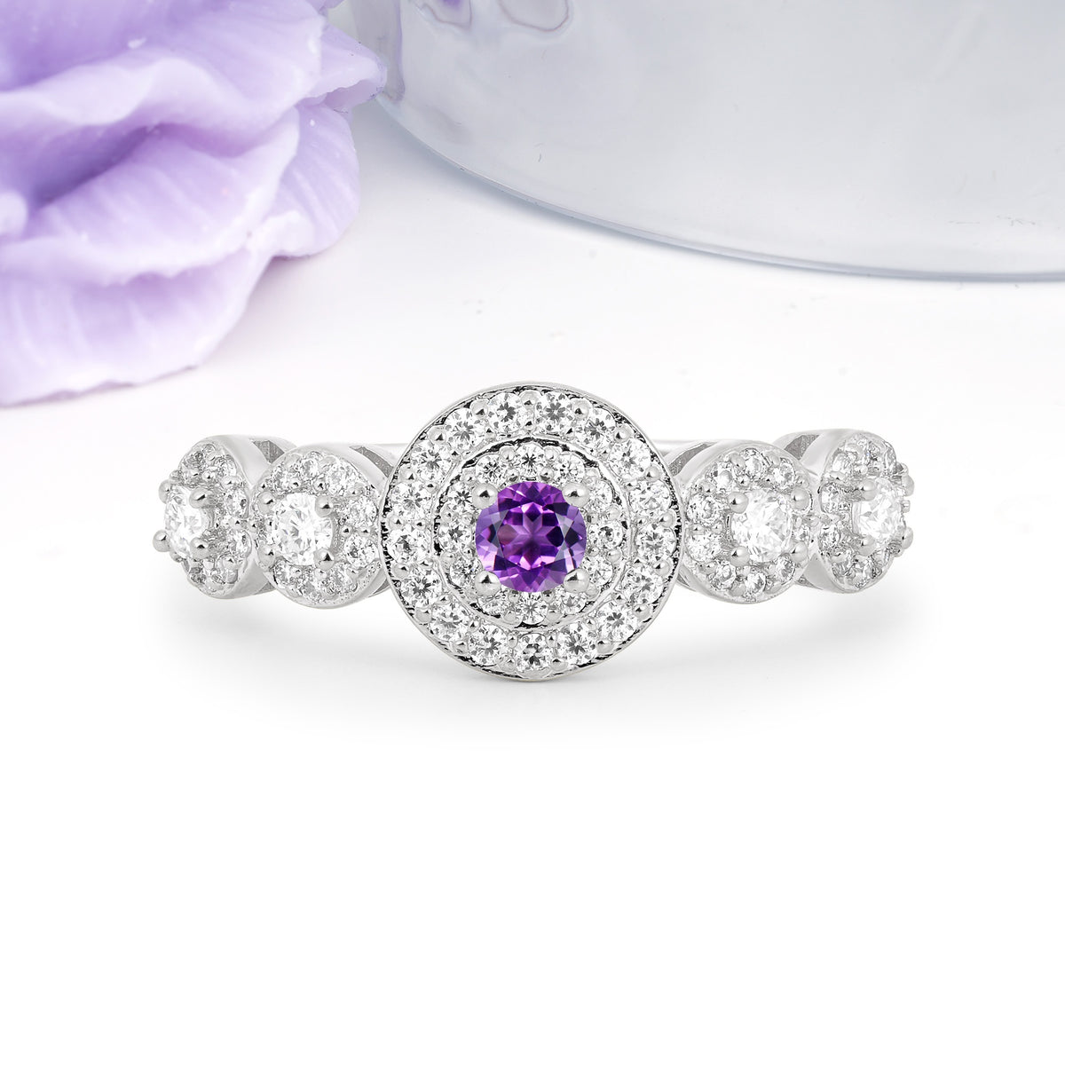 Luxurious Unique 4-Prong Round Cut Amethyst Engagement Ring - Additional view