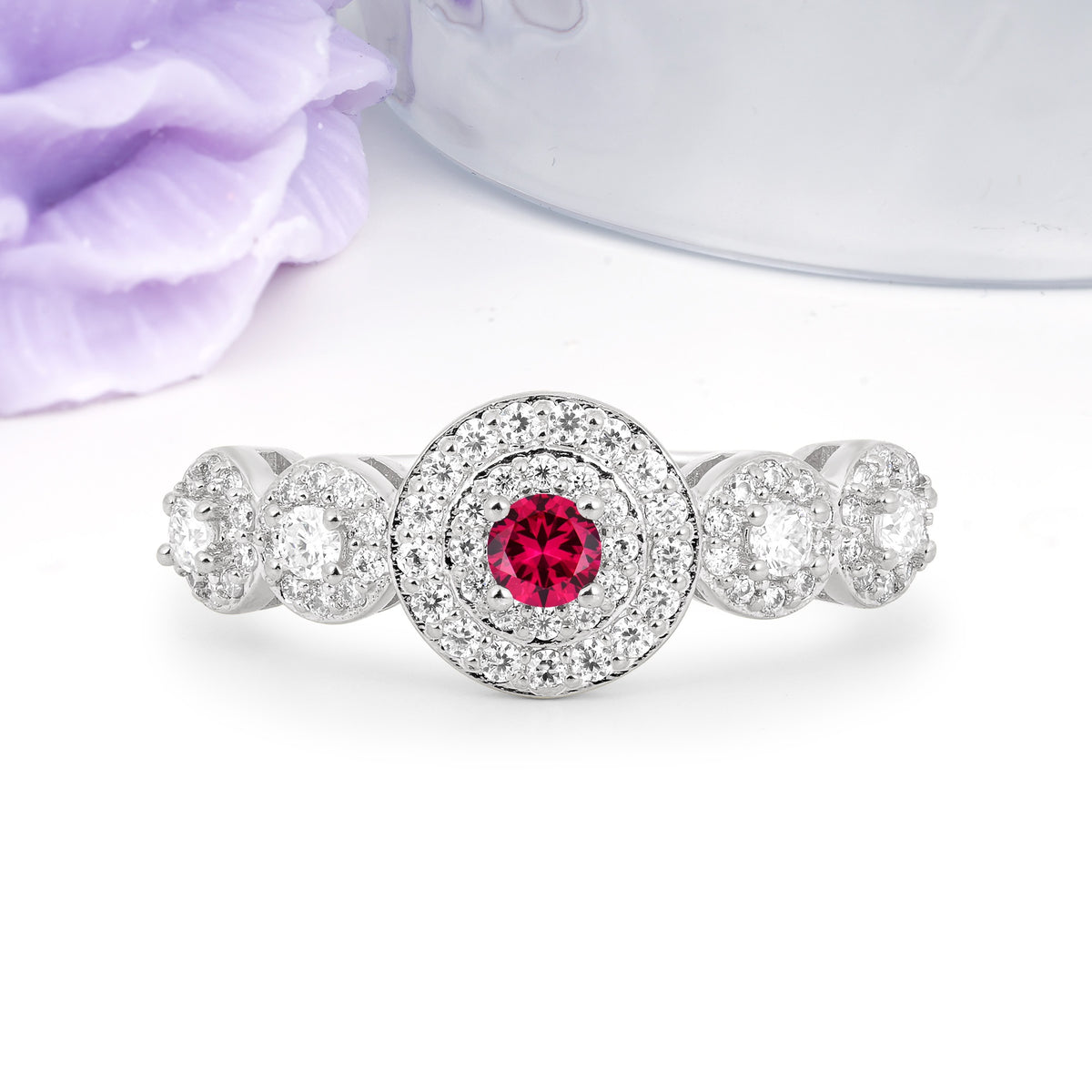 Luxurious Unique 4-Prong Round Cut Ruby Engagement Ring - Additional view
