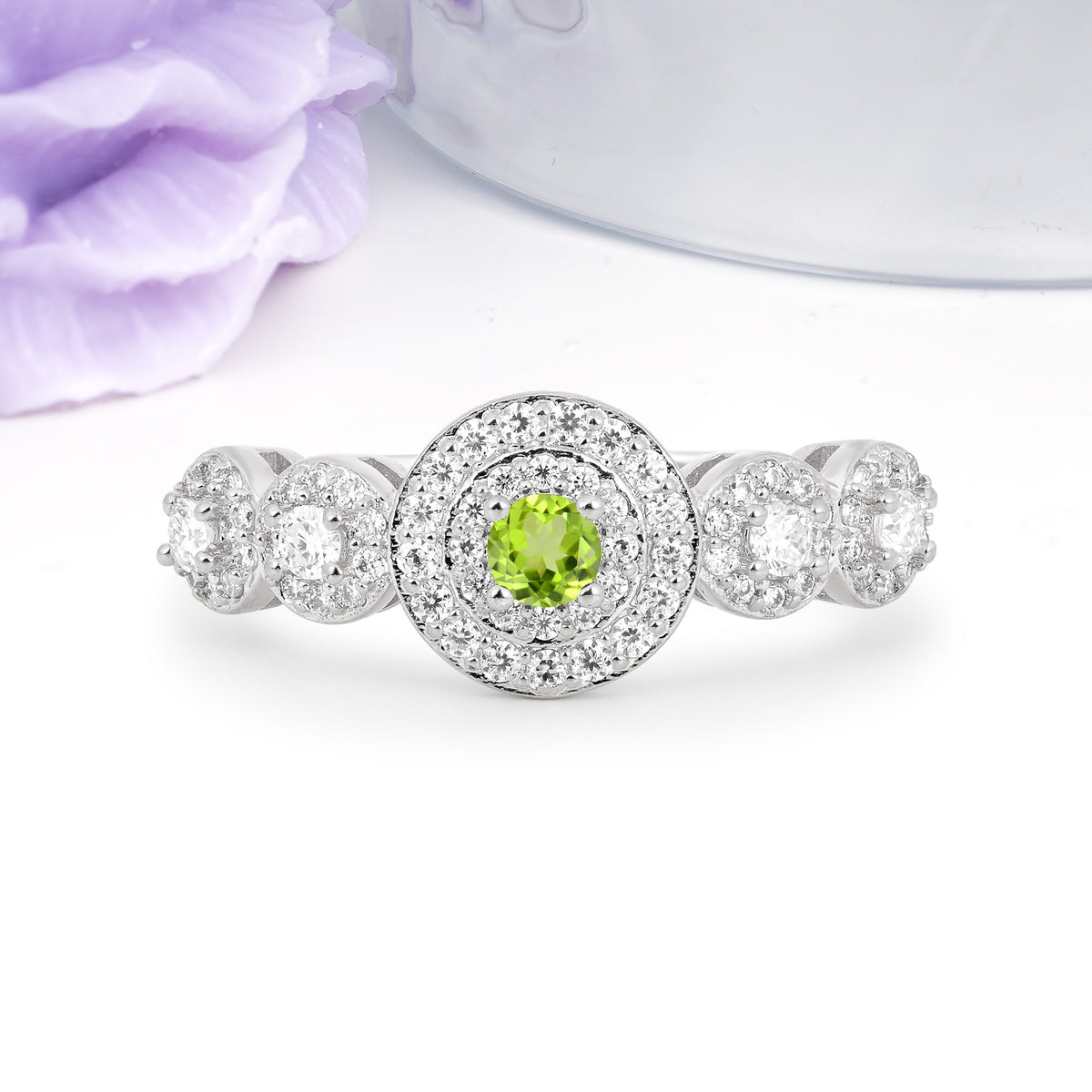 Luxurious Unique 4-Prong Round Cut Peridot Engagement Ring - Additional view
