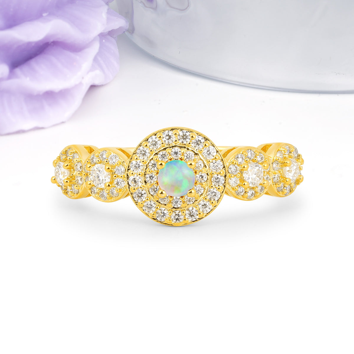 Luxurious Unique 4-Prong Round Cut Fire Opal Engagement Ring - Additional view
