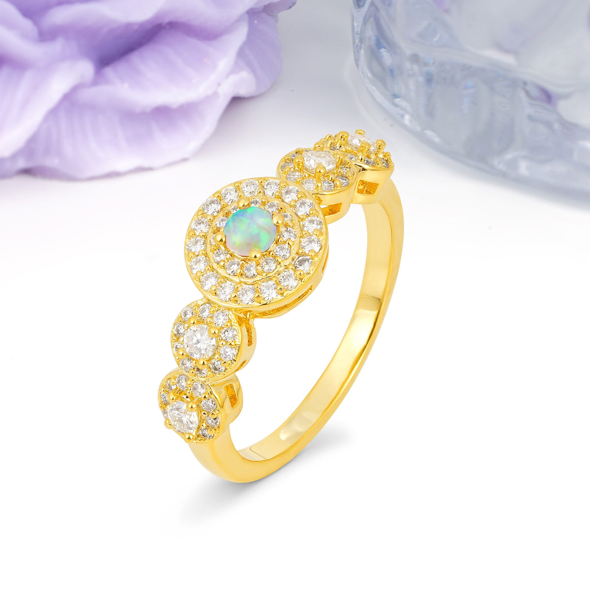 Luxurious Unique 4-Prong Round Cut Fire Opal Engagement Ring - Additional view