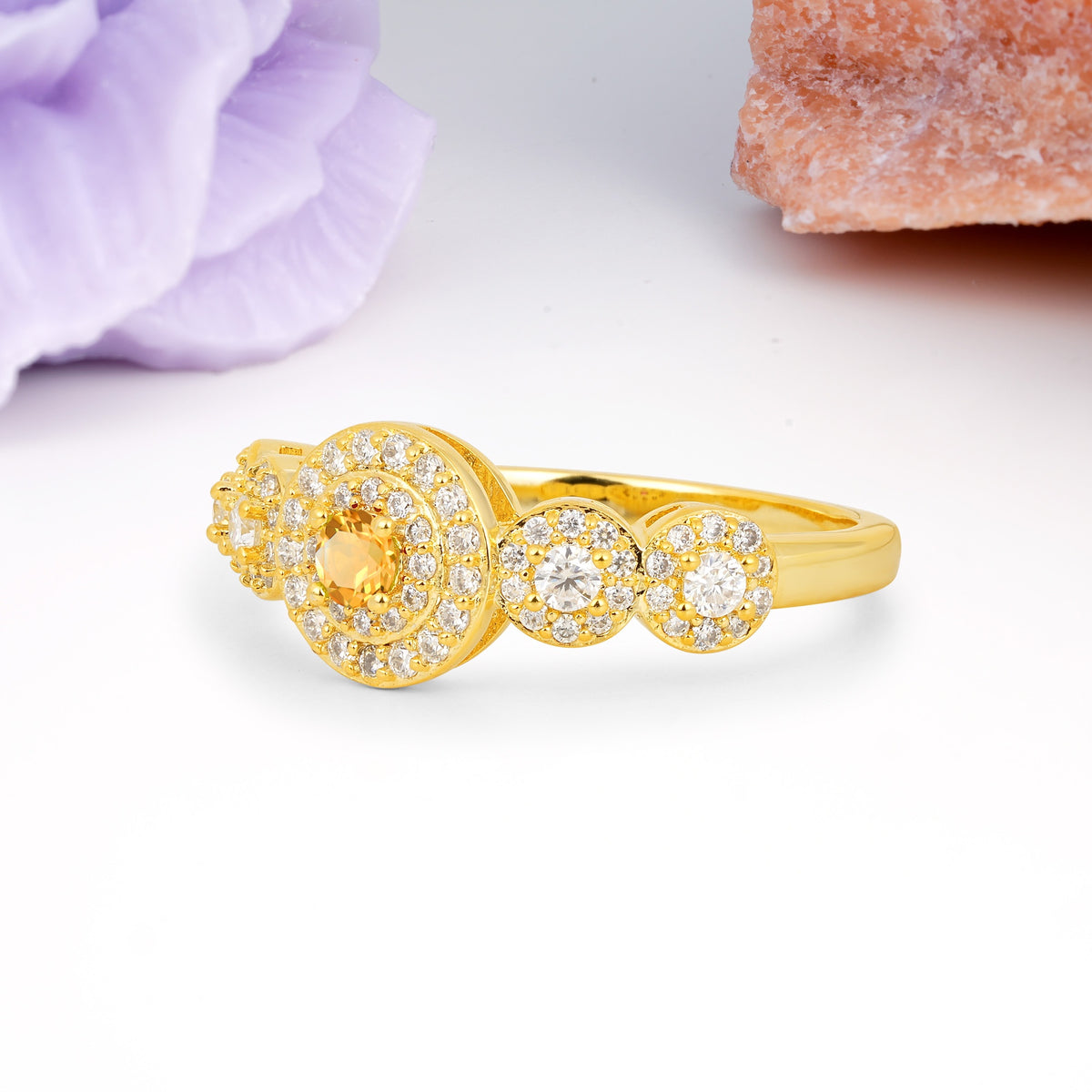 Luxurious Unique 4-Prong Round Cut Citrine Engagement Ring - Additional view
