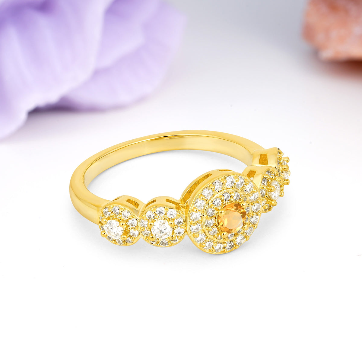 Luxurious Unique 4-Prong Round Cut Citrine Engagement Ring - Additional view