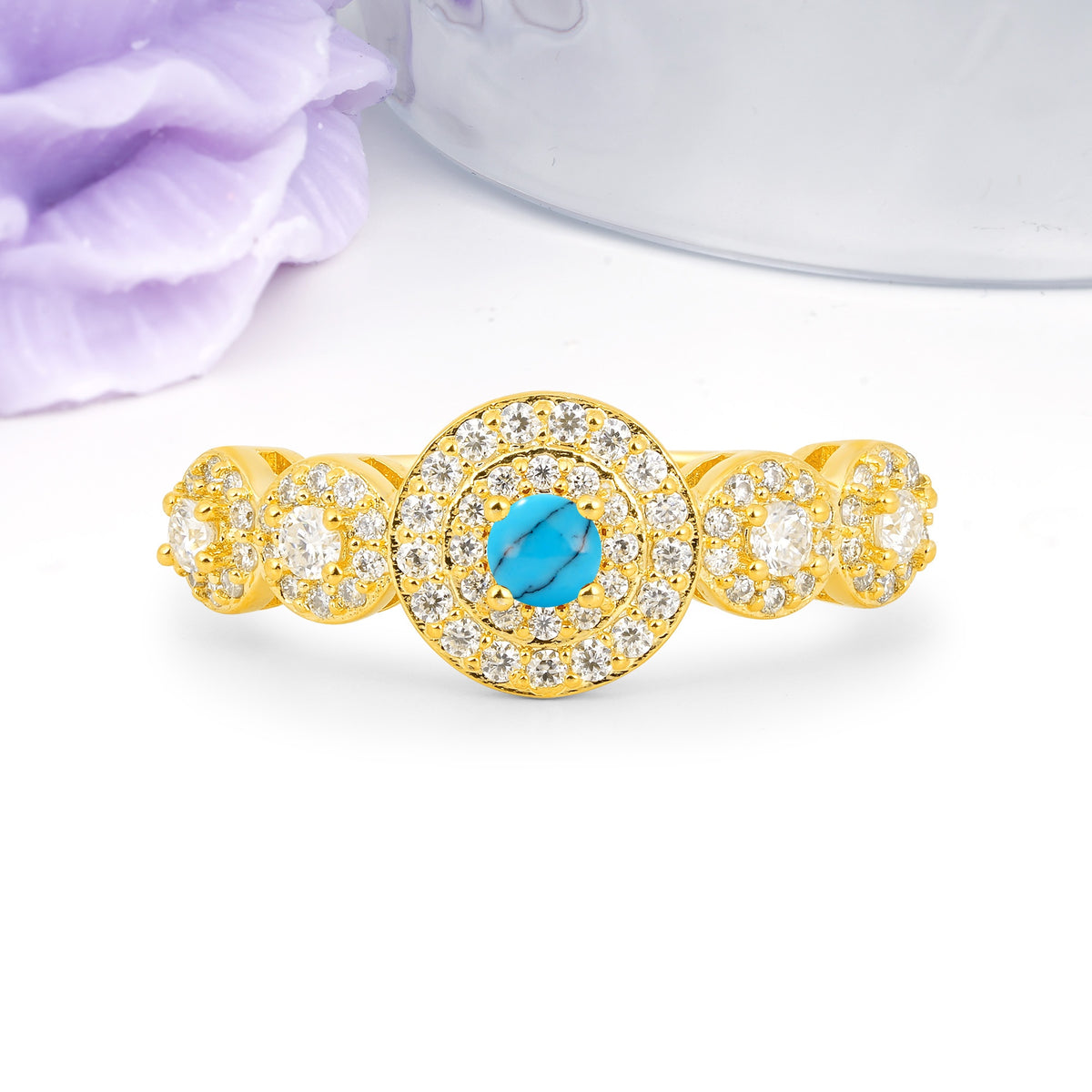 Luxurious Unique 4-Prong Round Cut Turquoise Engagement Ring - Additional view